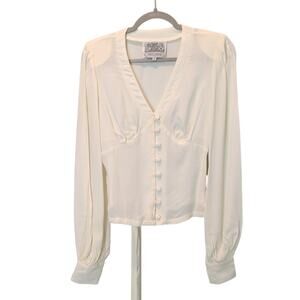The Seamstress of Bloomsbury Sz 12 Cream Button Up Blouse V Neck Babydoll